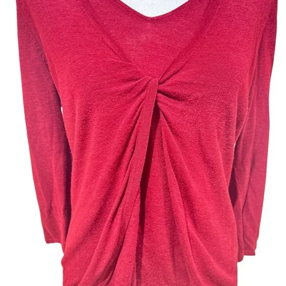 Sweaterworks Rich Red V-Neck silk Sweater front twist knot detail size large - Picture 5 of 9